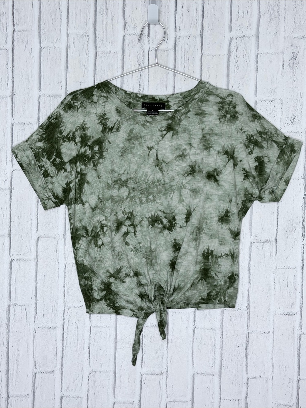 🌿 Sanctuary Olive Green Tie Dye Tie Front Tee Size Small Boho